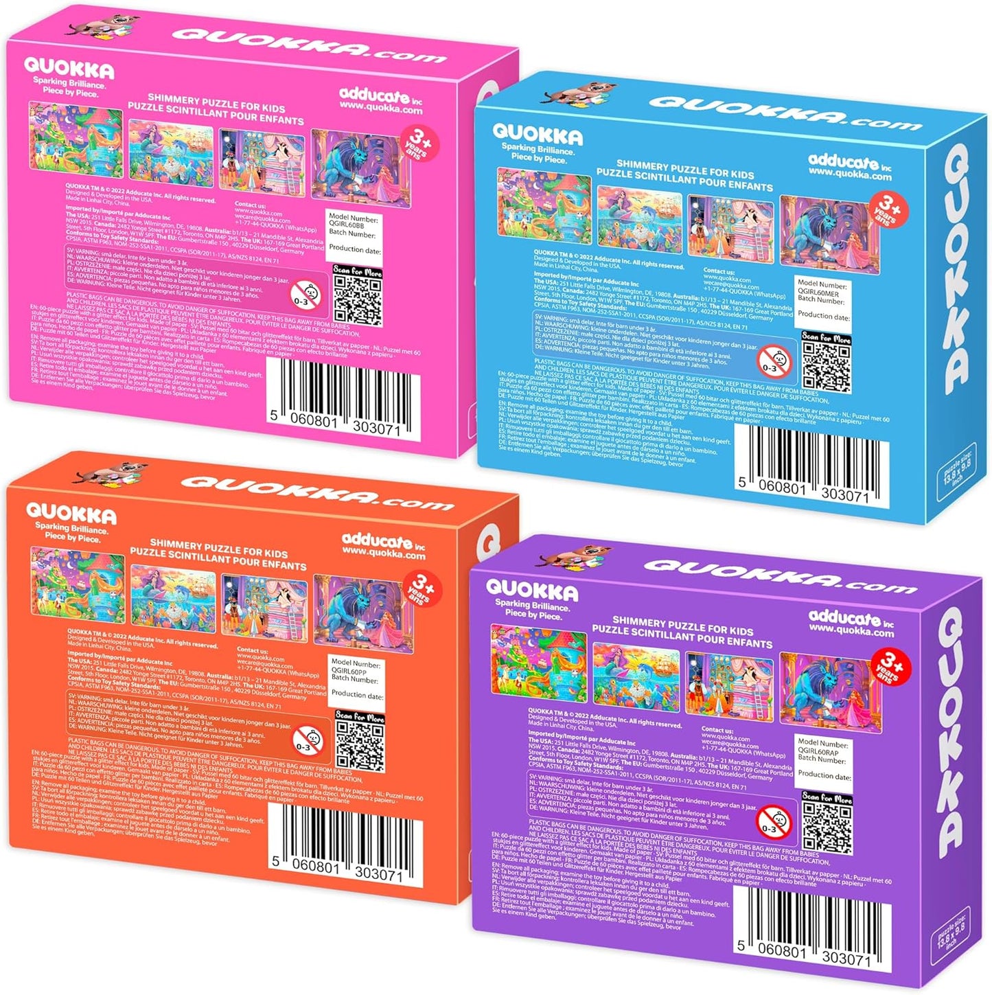 QUOKKA Puzzles for Kids Ages 4-6 - Set of 4x60 Jigsaw Puzzles for Toddlers 3-5 - Unicorn Princess Animals Toys for Children 6-8 yo - Gift Educational Game for Boys & Girls
