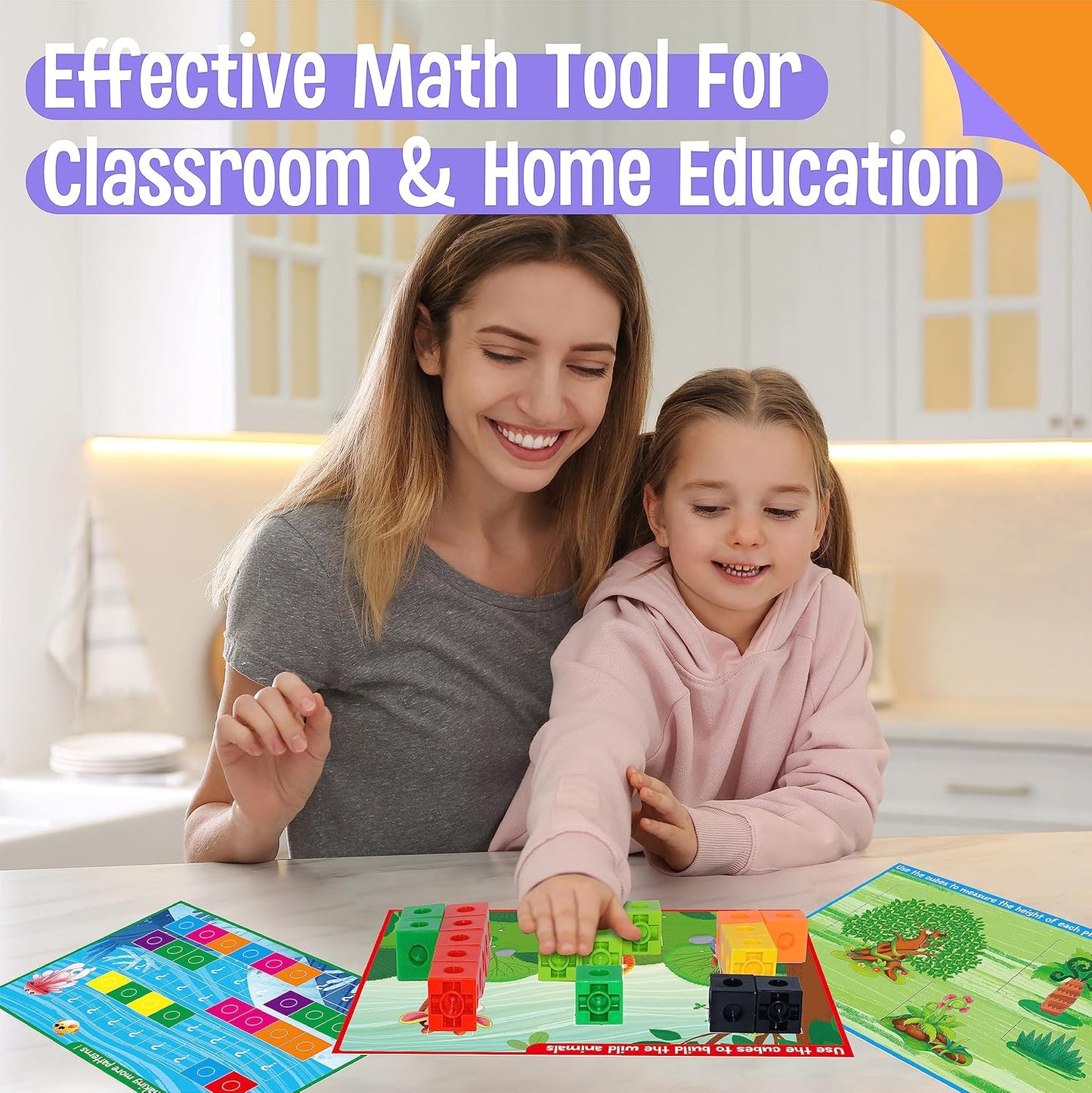 SpriteGru Math Linking Cubes, Math Cubes Manipulatives with Activity Cards Linking Cube Math Counters for Kids Kindergarten Learning Activities