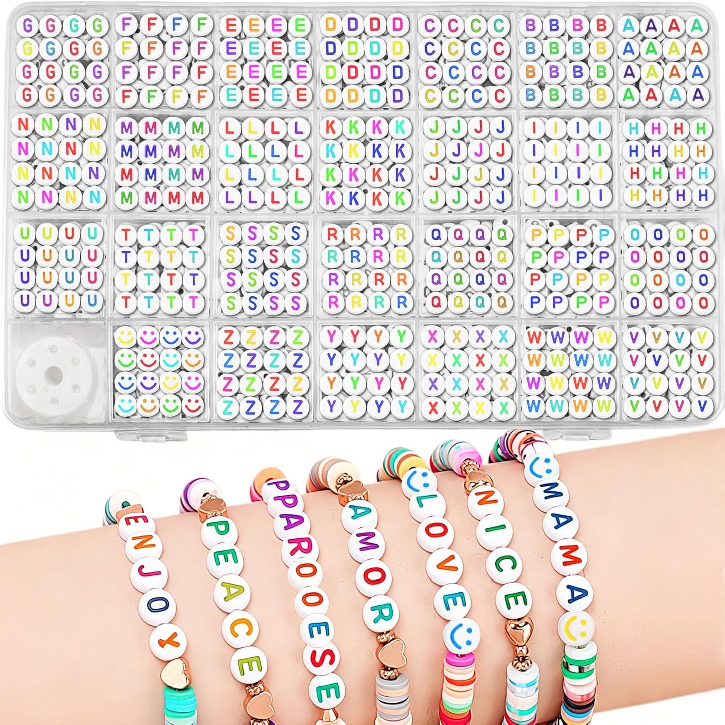 Colorful Alphabet Beads A-Z 1350+Pcs Letter Bead, Acrylic 4x7mm Round Digit Letter Beads Kits,Bracelets Necklaces DIY Jewelry Making Kits (Colorful,1350+PCS)