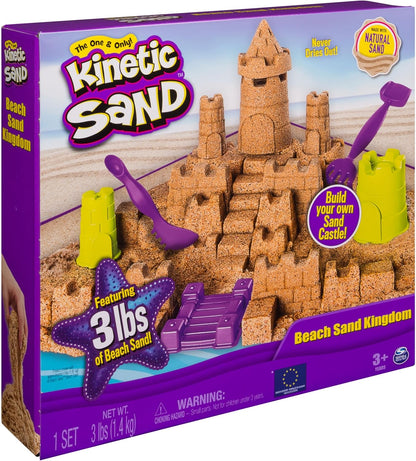 Kinetic Sand Beach Sand Kingdom Playset with 3lbs of Beach Sand, Includes Molds and Tools, Play Sand Sensory Toys for Kids Ages 3 and up