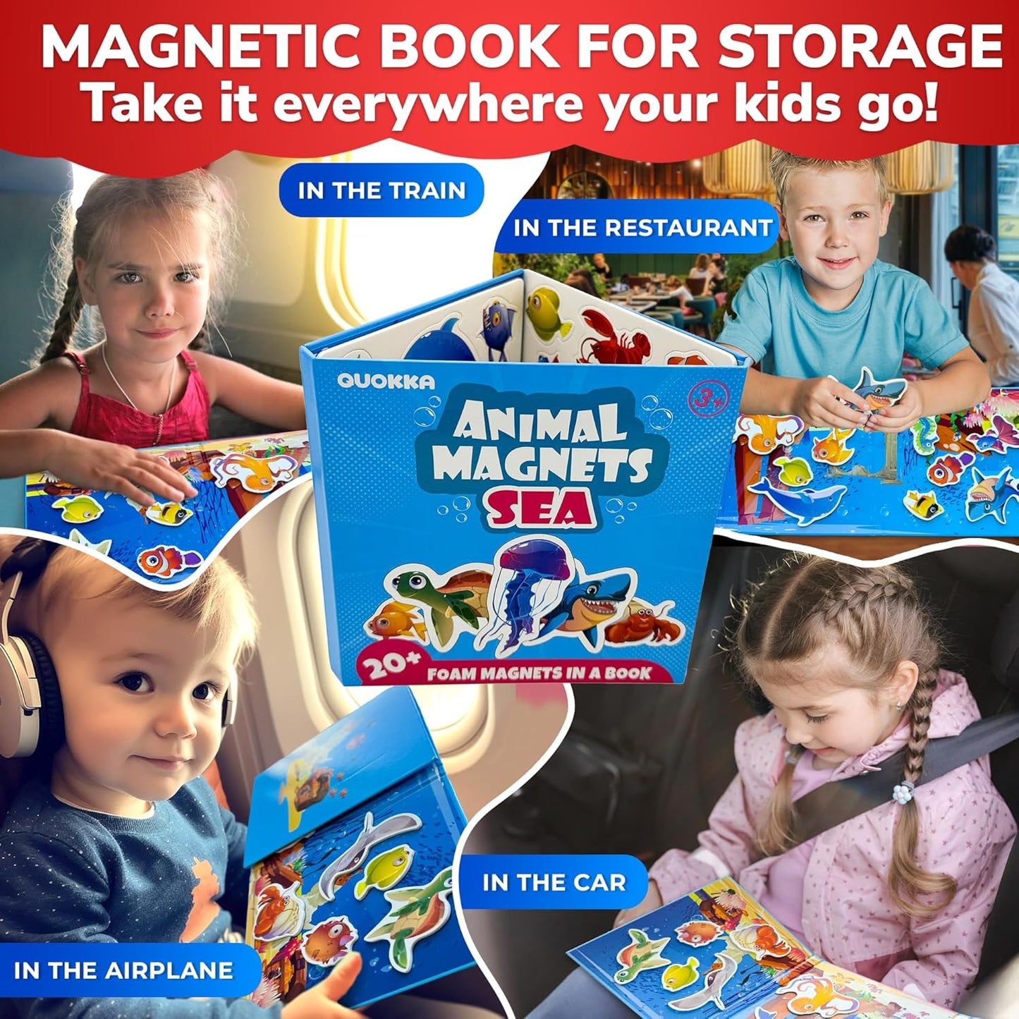 QUOKKA Travel Magnetic Puzzles for Toddlers 1-3 – 20+Pcs Farm Toy Game with Extra-Long Play Book – Fun Travel Game for Kids Ages 3-5 – Strong Magnets for Car Activities – Fun Toddler Puzzle Ages 2-4