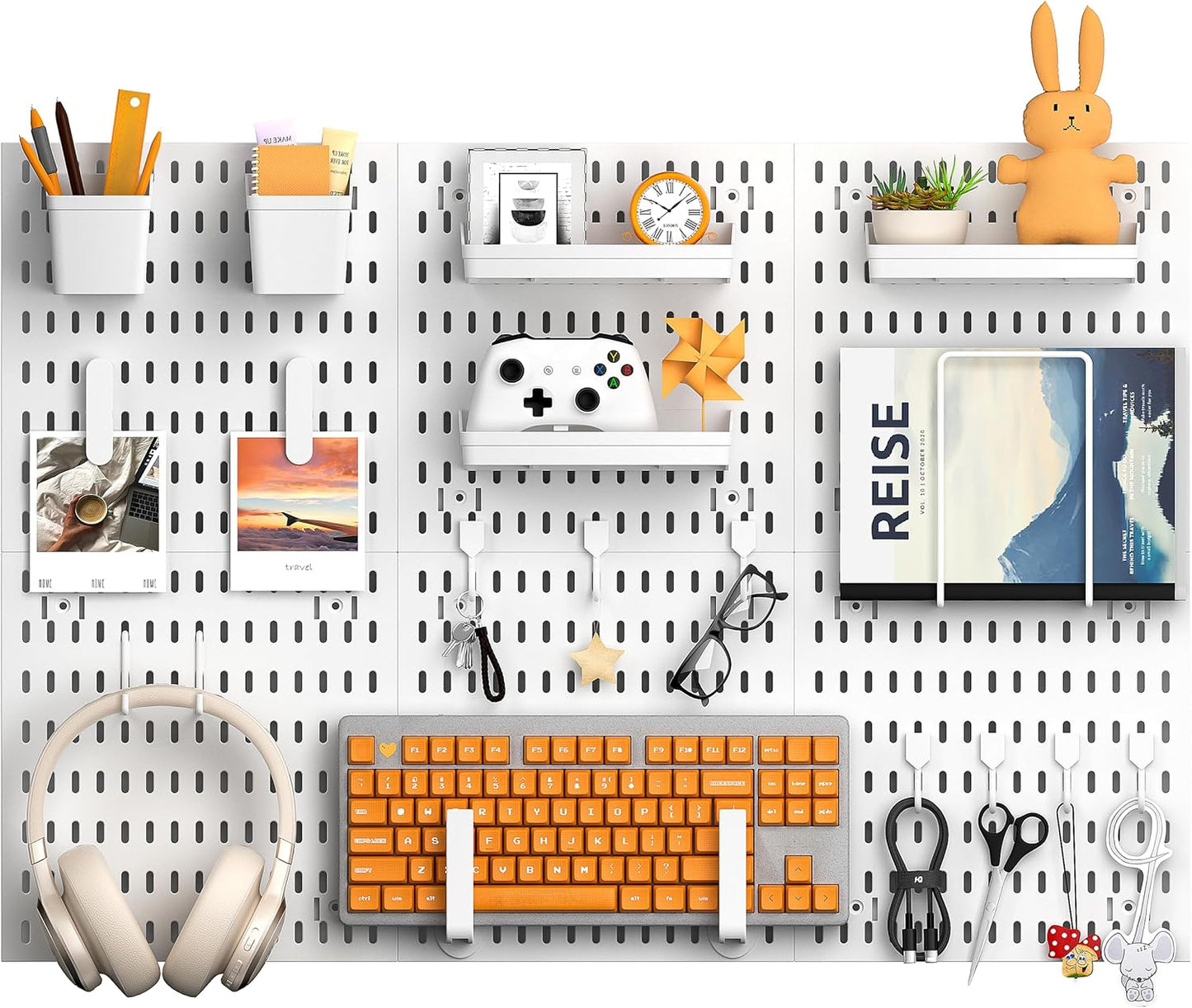 Peg Board, 24"x36" Pegboard Wall Organizer, Includes 6PCS White Peg Boards and Accessories, Plastic Peg Board Panels for Craft Room, Office, Kitchen, Gaming Room