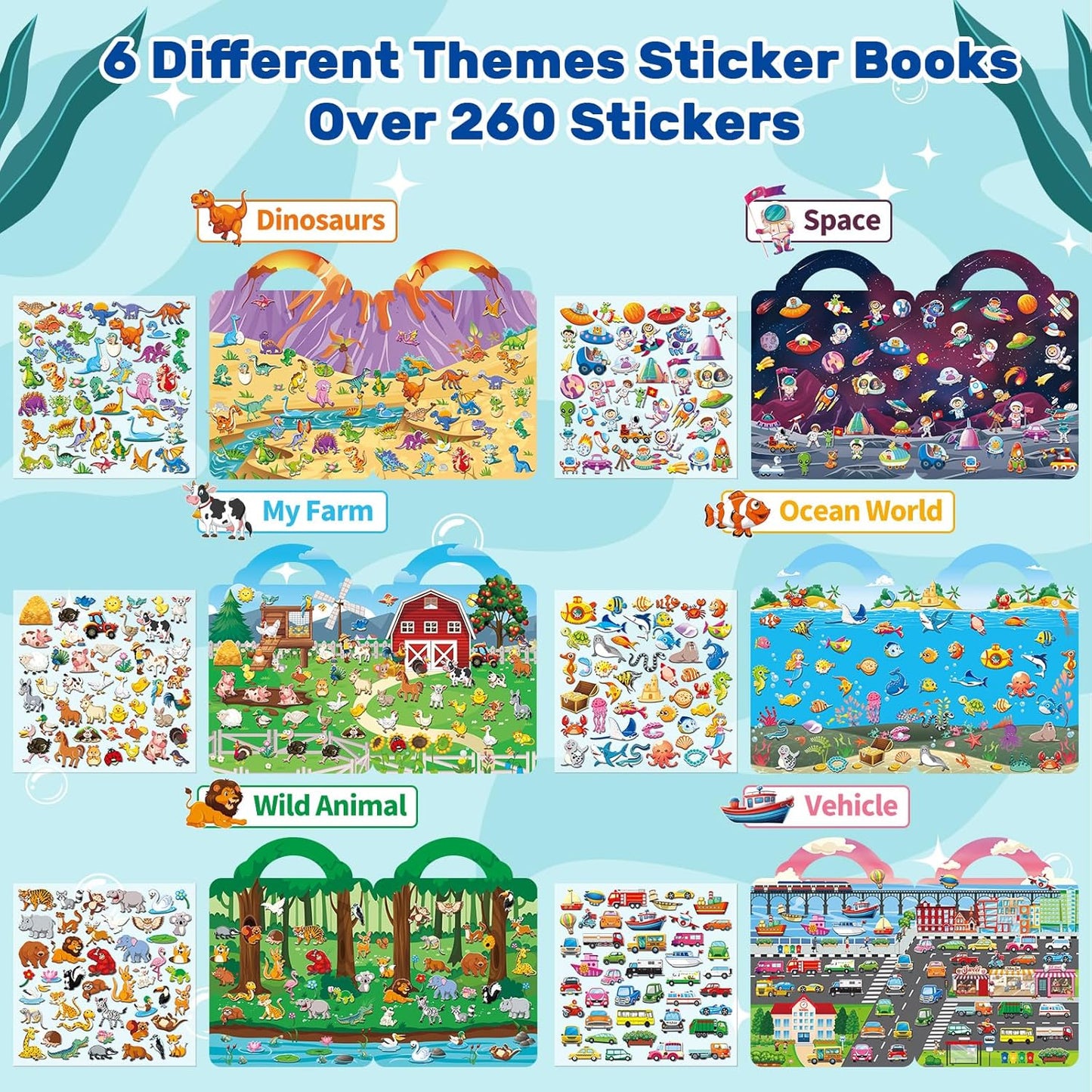 Elfew 2 Pack Puffy Sticker Books for Kids Ages 3-5, Construction Truck and Vehicle Car Stickers for Toddlers Boys, 3D Reusable Stickers Books for Toddlers, Activity Book for Boys Party
