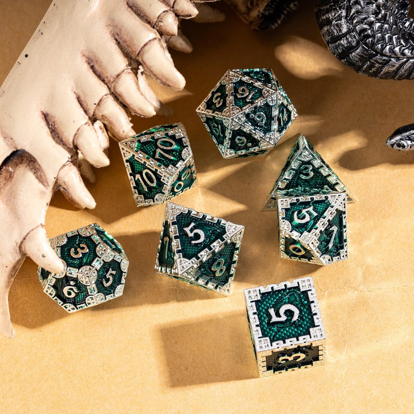 UDIXI Steampunk Metal Dice Set, 7 Die Polyhedral DND Dice Set for D&D Role Playing Game and Math Teaching (Ancient Copper)