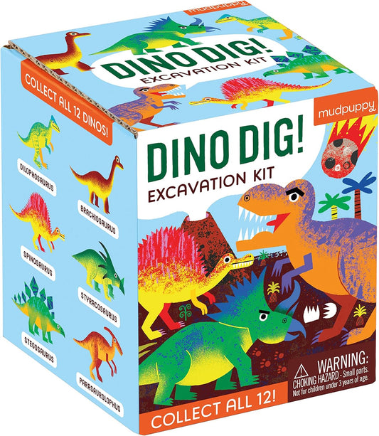 Dino Dig Excavation Kit from Mudpuppy - Dinosaur Dig Kit for Children 6+, Includes 1 Dinosaur Egg and 1 Plastic Chisel, Collect All 12 Dinosaurs!, Makes a Great Gift