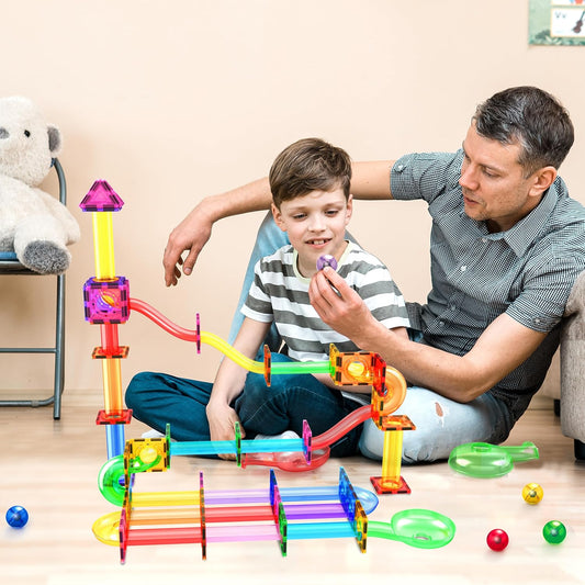 PicassoTiles 50pcs Magnetic Tiles Marble Run for Kids Race Track Toy Marble Maze Sensory Toys for Toddlers STEM Educational Set Magnet Building Blocks Construction Building Tiles Boys Girls 3+ PTG50