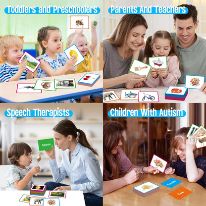 140 Noun Picture-Word Cards, Picture Flashcards Language Builder Visual Aid Speech Development Tool for Autism, ESL Teaching Material Non-Verbal Vocabulary Builder for Children, Kids, Adults (Level 2)