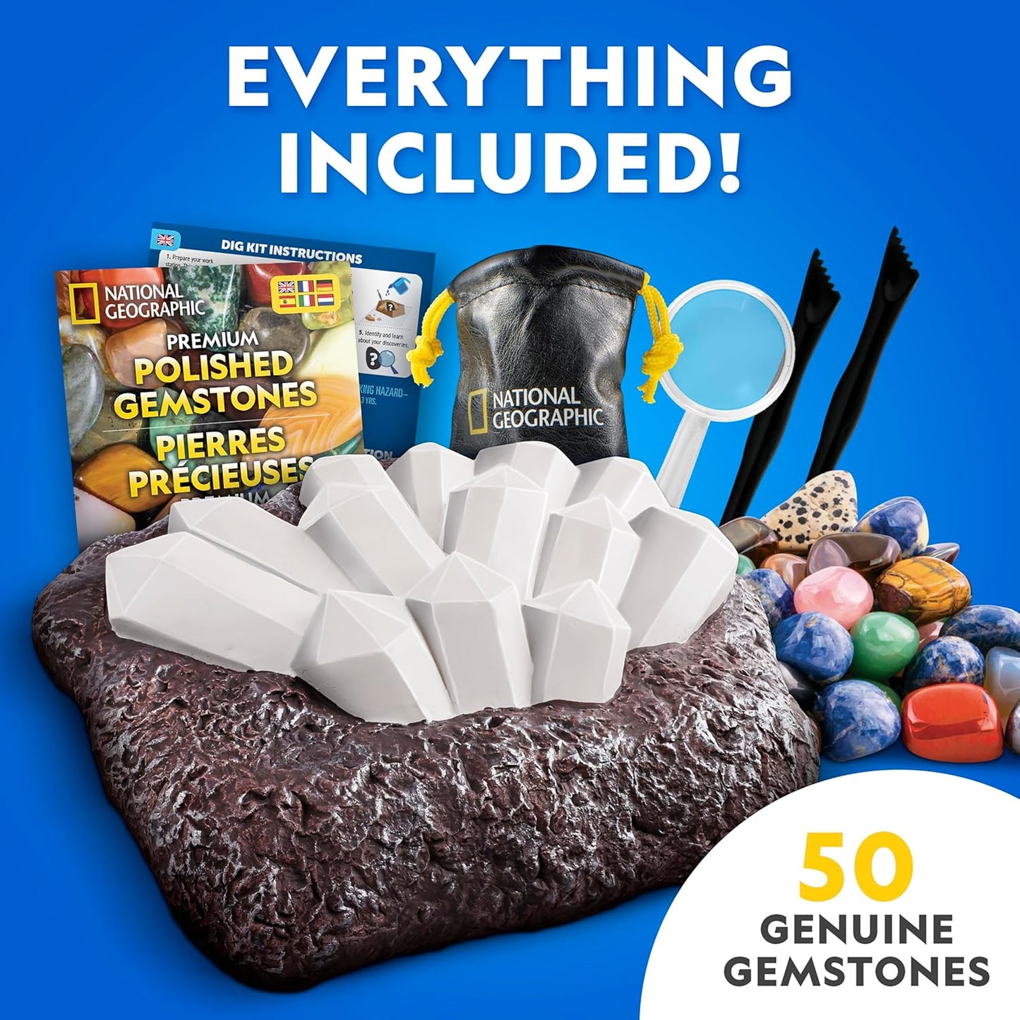 National Geographic Gemstone Dig Kit – Dig Up 10 Real Gemstones and Crystals, Science Kit for Kids, Gem Digging Kit, Gift for Girls and Boys, Mining Kit, Rock Collection