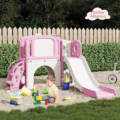 Garvee 8-in-1 Toddler Slide Indoor & Outdoor Playground Playset for Kids-Includes Climber, Basketball Hoop, Telescope, Tunnel, and Storage Space for Backyard & Courtyard Fun