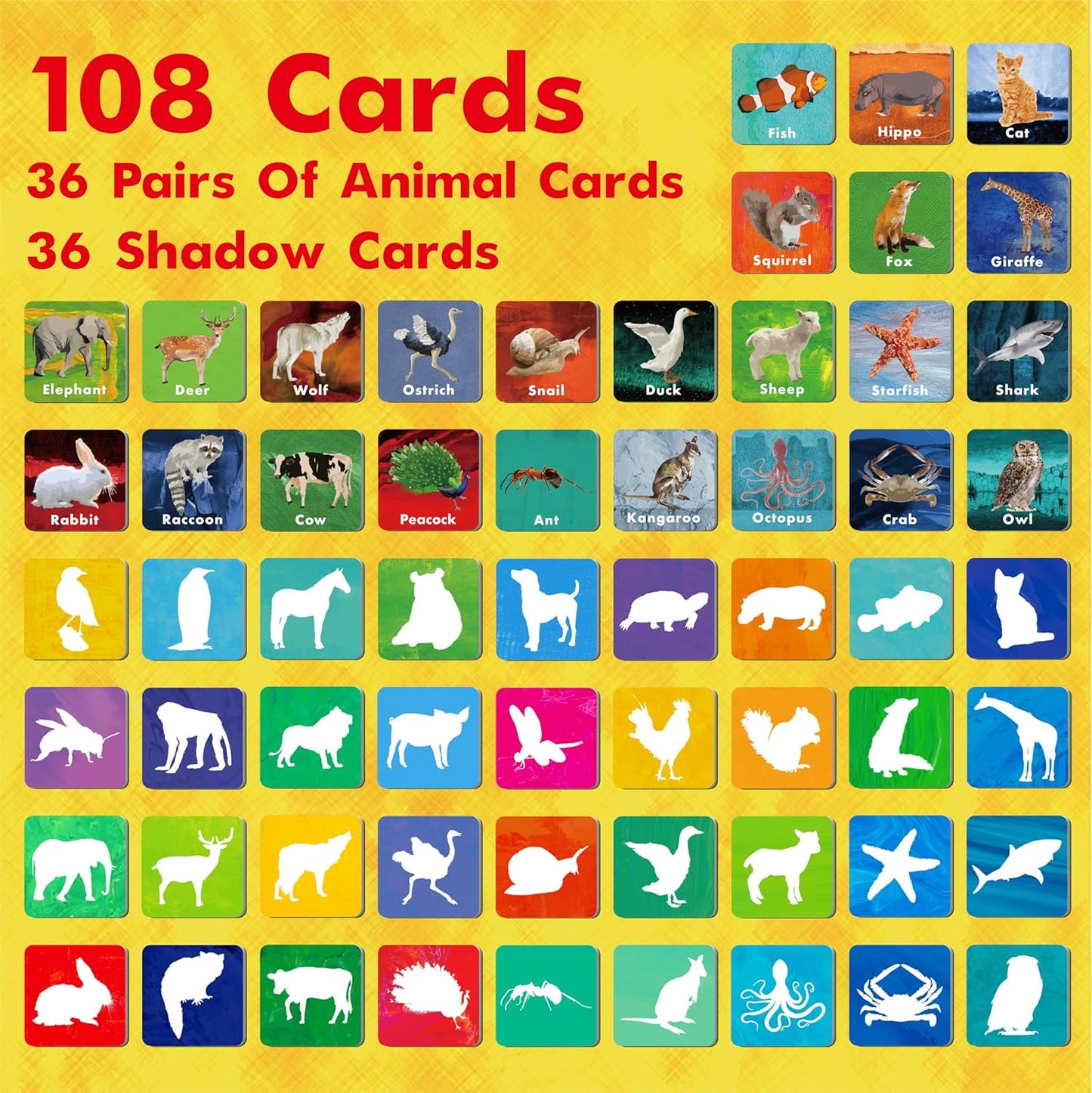 Hebayy 72 PCS Memory Matching Game, Real Animal Matching Cards for Toddlers 36 Pairs Memory Cards for Preschool 4 5 6 Years Old