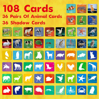 Hebayy 72 PCS Memory Matching Game, Real Animal Matching Cards for Toddlers 36 Pairs Memory Cards for Preschool 4 5 6 Years Old