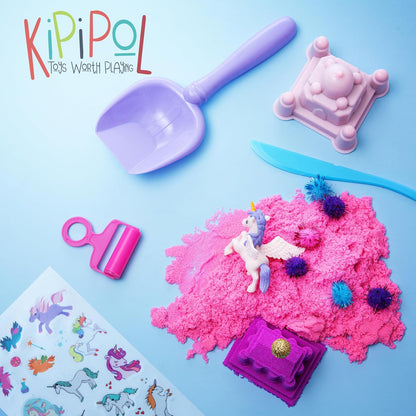 Kipipol Sensory bin - 29 pcs Ice Cream Toy Shop Play Sand Kit with 9 Ice Cream Sand Toys, 1.7 LB Moon Sand for Kids, Sandbox with A Lid - Pretend Play Sensory Toys for Girls and Boys Age 3-5 and Up