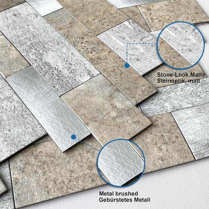 MOFIT Backsplash Tile for Kitchen Peel and Stick Stone Matte Finish,Bathroom Tiles Stickers 3D Wall Panel Linear Mosaic Marble Backsplash Waterproof(5sheets,Blue Green Gray)