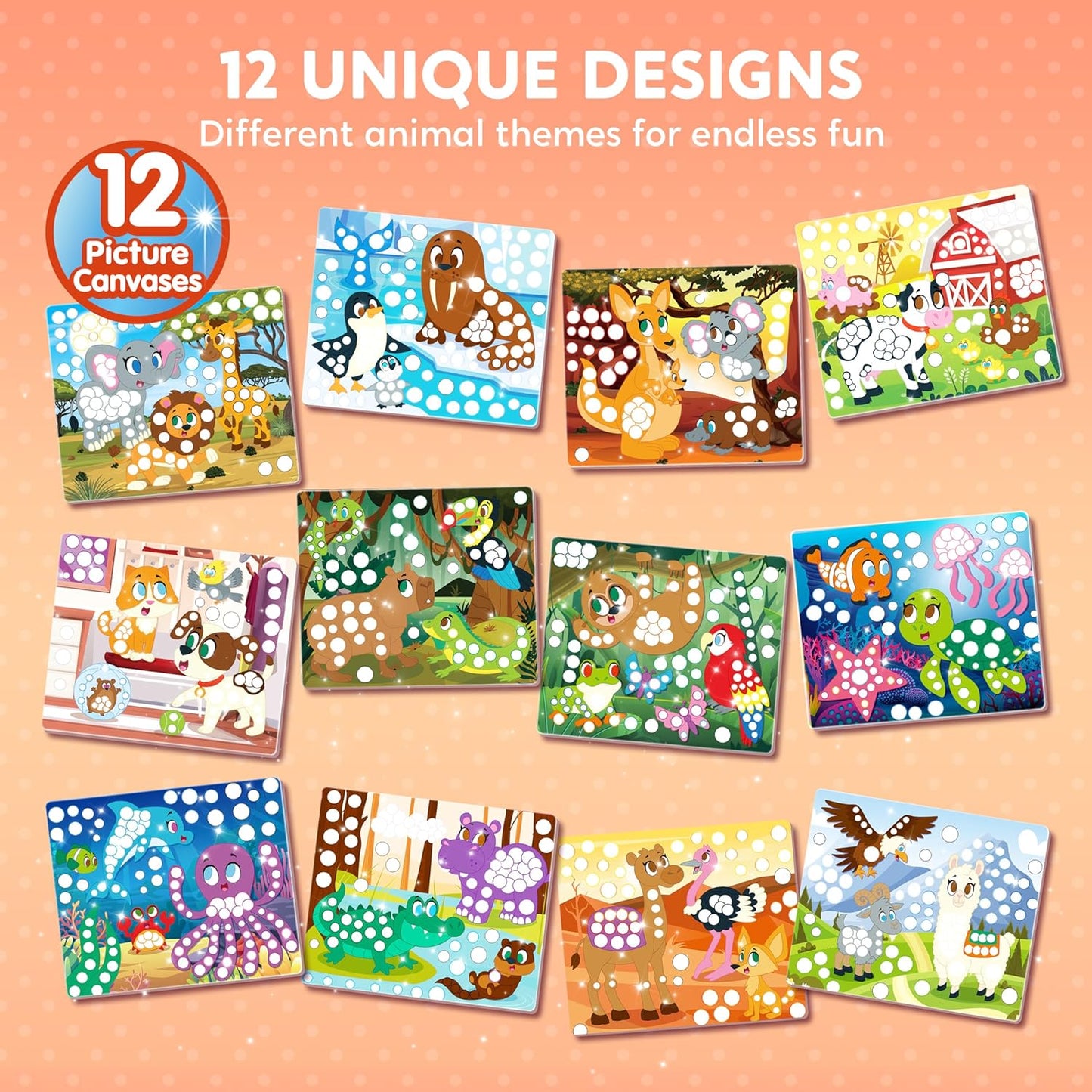 Klever Kits Dot Art Kit for Kids, No Mess Sticker for Toddlers 3-7, Craft Kits, DIY Creative Activity, Travel Toy, Birthday Presents for Boys Girls (Unicorns & Princess)