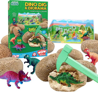 Wow in the World Dino DIG & Diorama | 10 Dig-Out Plaster Dinosaur Eggs, Prehistoric DIY Diorama, Companion Audio Content, Bonus Reusable Science Tool, STEM Toy for Kids 4+ by Thames & Kosmos
