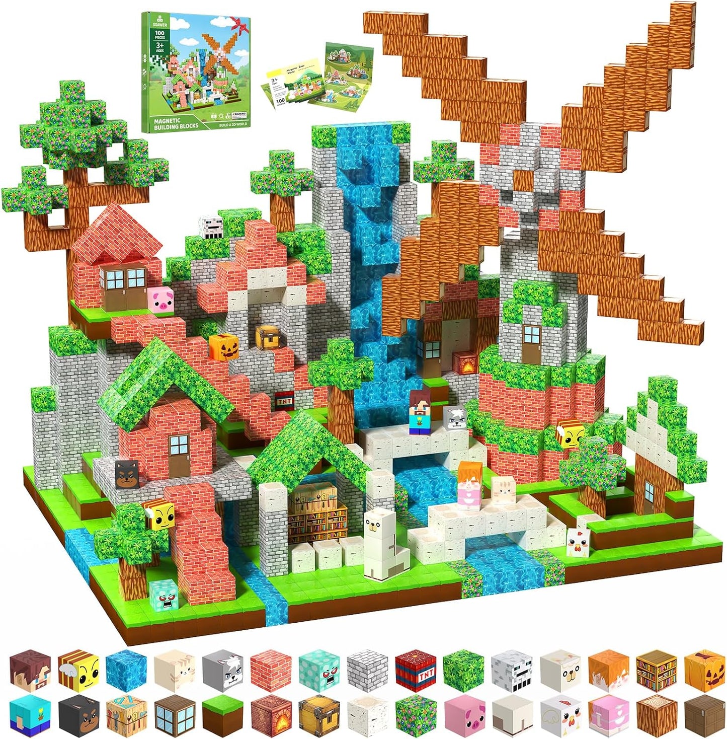 Magnetic Blocks Toys for Kids, 100 PCS Building Blocks Cubes, Stacking Magnetic Tiles Toys for Kids Toddlers Boys Girls Ages 3 4 5 6 7 8-12 Birthday Gifts Party Supplies (Underworld)