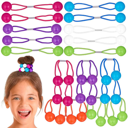 20pc Ponytailers Balls Elastics 18mm Round Opaque Multicolored Twin Beads Bauble Holders Toddler Kids Braiding Styling