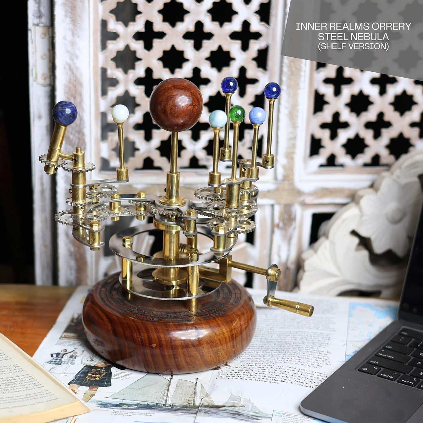 Luxury Vintage Brass Orrery – Exquisite Brass Planetary Gear Mechanism | Astronomical Desk Ornament | Solar System Model (8" Mercury, Venus, Earth, Mars, Uranus & Moons)