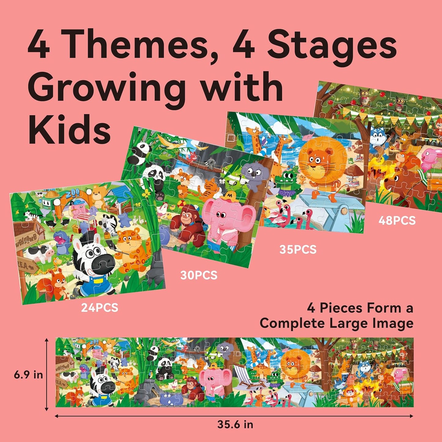 Dotimo 4-Pack Dinosaur Puzzles for Kids Ages 3-5, Progressive Learning Puzzles with Storage Box – 24/30/35/48 Piece Educational Games for Toddlers, Family Activities & Gifts