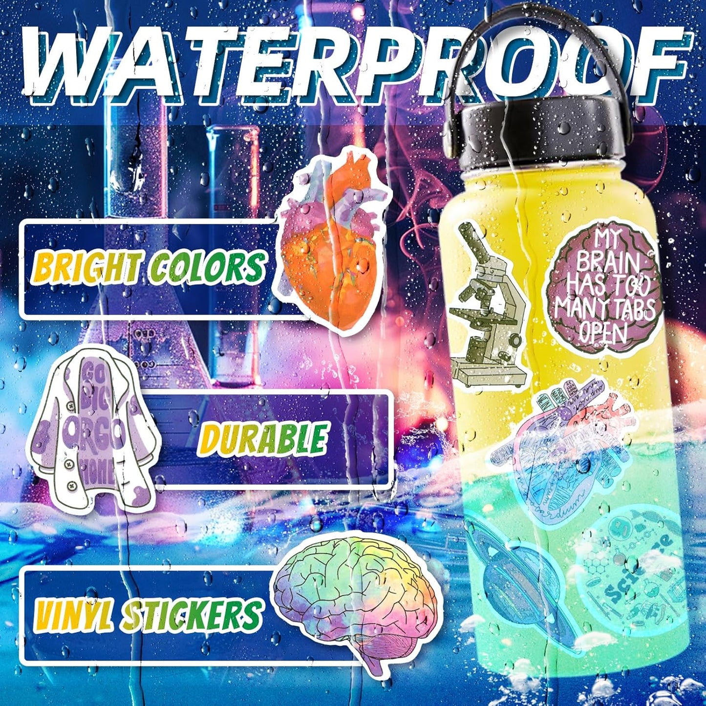 100 PCS Science Stickers for Water Bottles,Science Laboratory Stickers for Adults Students Teacher,Physics Biology Chemistry Experiment Math Gifts