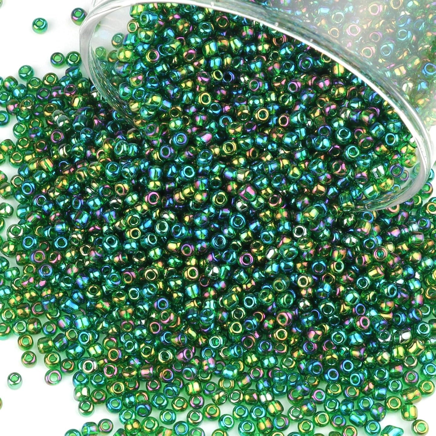 10100 Pcs Size 11/0 Glass Seed Beads, 2 mm Dark Green Small Mini Spacer Loose Pony Beads for Jewelry Making and DIY Crafts - Colors B