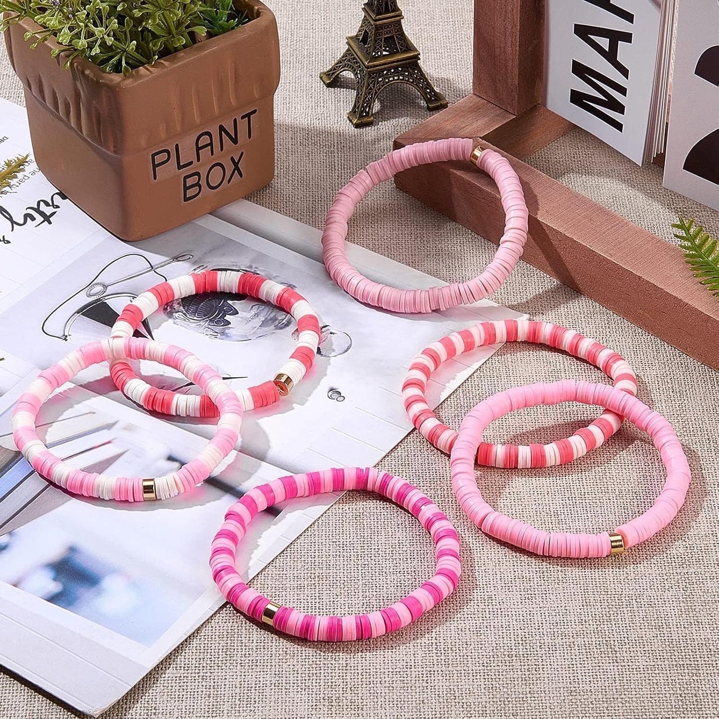 3500pcs Pink Clay Beads for Bracelets Making Kit, 6mm Heishi Polymer Flat Round Disc Clay Beads for Jewelry Making Pink