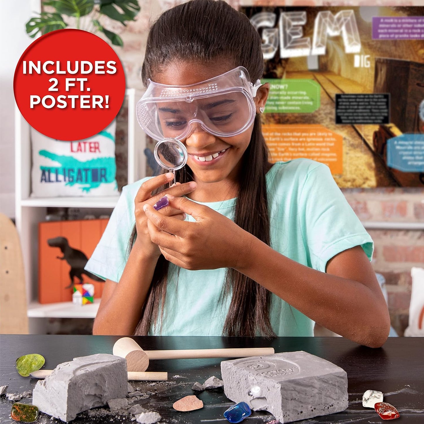 Discovery Kids Gemstone Dig Stem Science Kit by Horizon Group Usa, Excavate, Dig & Reveal 11 Real Gemstones, Includes Goggles, Excavation Tools, Streak Plate, Magnifying Glass & More
