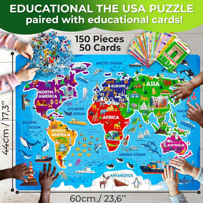 United States Puzzles for Kids Ages 4-6 - 70 Pcs USA Map Kids Puzzle with 50 Cards 400+ USA Facts - State & Capitals Floor Jigsaw Puzzles for Children 6-8 - Educational Toys Gift for Boys Girls