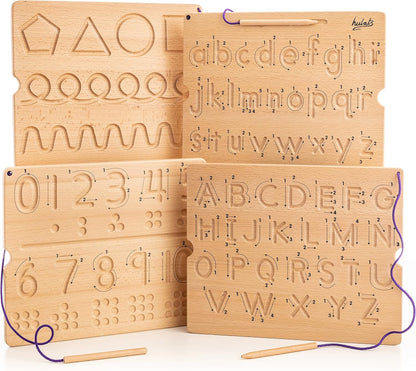 Hulats Learn to Write: Portable Wooden Alphabet Letter Tracing Sensory Pad Board - Toddler Writing Practice for Kids Age 3-5, Montessori Toys for 3+ Year Old, Letter Tracing for Kids 3-5 Writing Tools