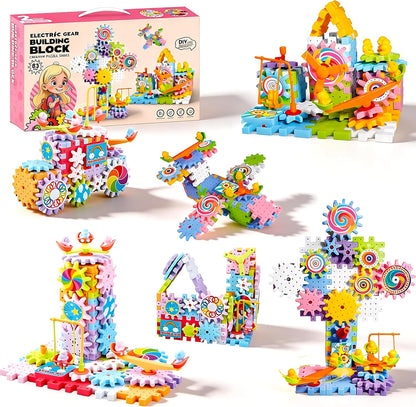 83 Pieces Gear Building Blocks Set Kids Tool Set, Colorful Interlocking Gears and Puzzle Pieces, Creative Construction Toy, STEM Learning