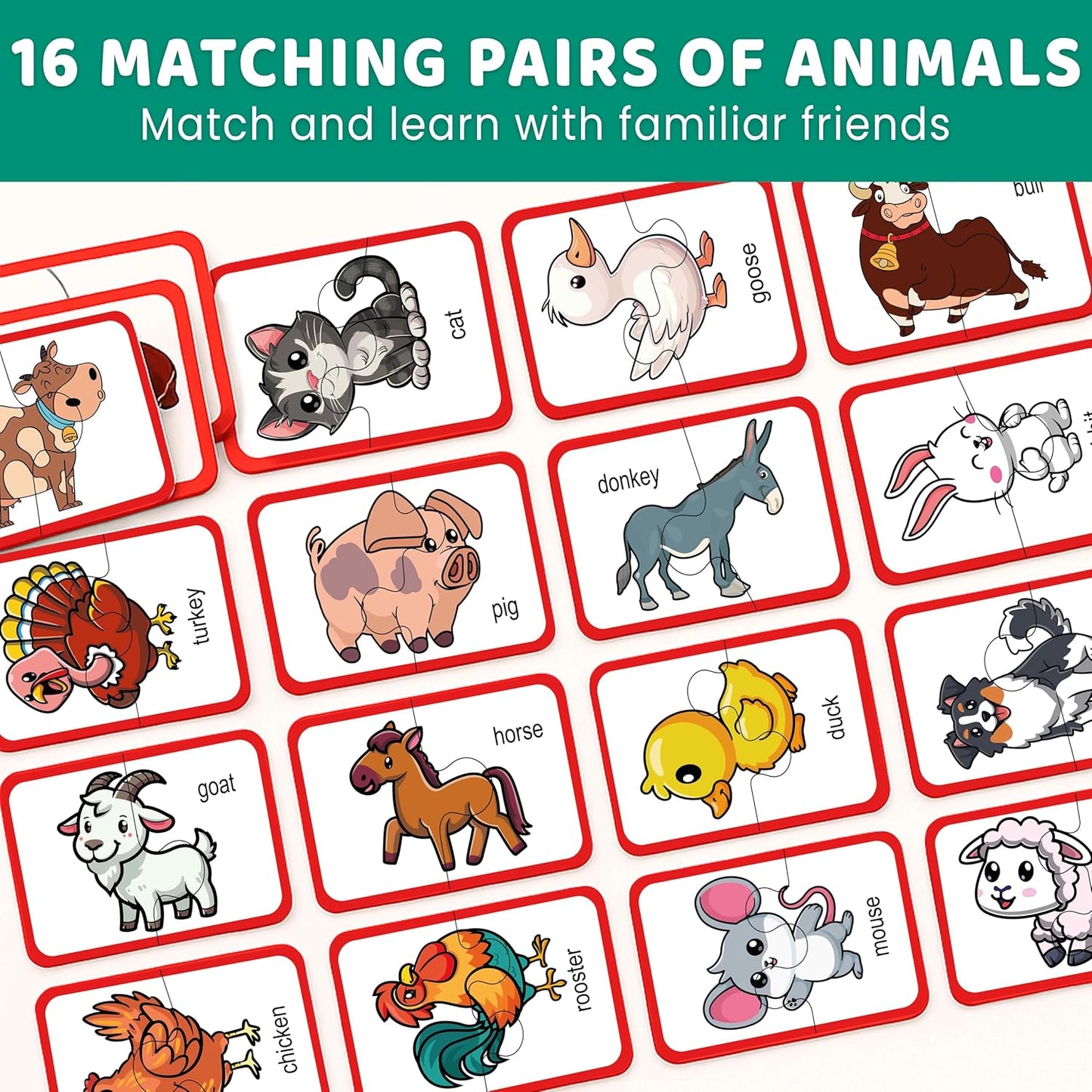QUOKKA Toddler Puzzles Ages 2-4 – 100% Self-Correcting 16 Matching Pairs of Wood Animals – Educational Toddler Puzzles Ages 1-3 with 32 Pieces - Memory Matching Games for 3-5 Years Old Boys and Girls