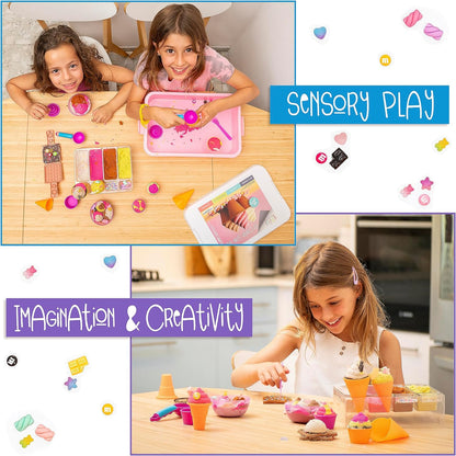 Kipipol Sensory bin - 29 pcs Ice Cream Toy Shop Play Sand Kit with 9 Ice Cream Sand Toys, 1.7 LB Moon Sand for Kids, Sandbox with A Lid - Pretend Play Sensory Toys for Girls and Boys Age 3-5 and Up