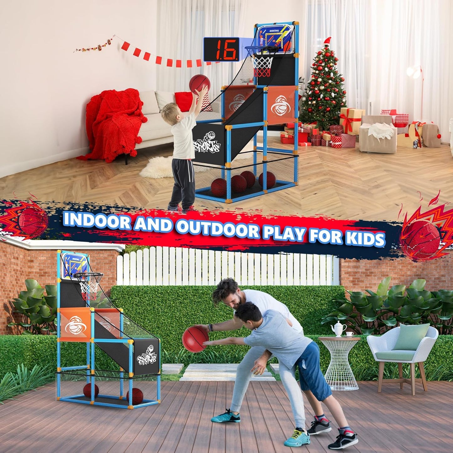 Toddler Basketball Hoop & Soccer Goal Baseball Play Activity Center,Toys for 1 2 3 Year Old Boys Girls,Montessori Sports Toys with Sound Music Christmas Birthday Gifts for Baby Kids 12 Months+