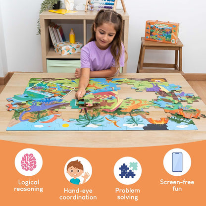 BONNYCO Giant Floor Puzzles for Kids of Jungle Animals with 48 Large Pieces. Safari Jumbo Puzzle 36.2 x 24.4 in, Gifts for Boys and Girls, Educational Kids Toys Ages 2-8