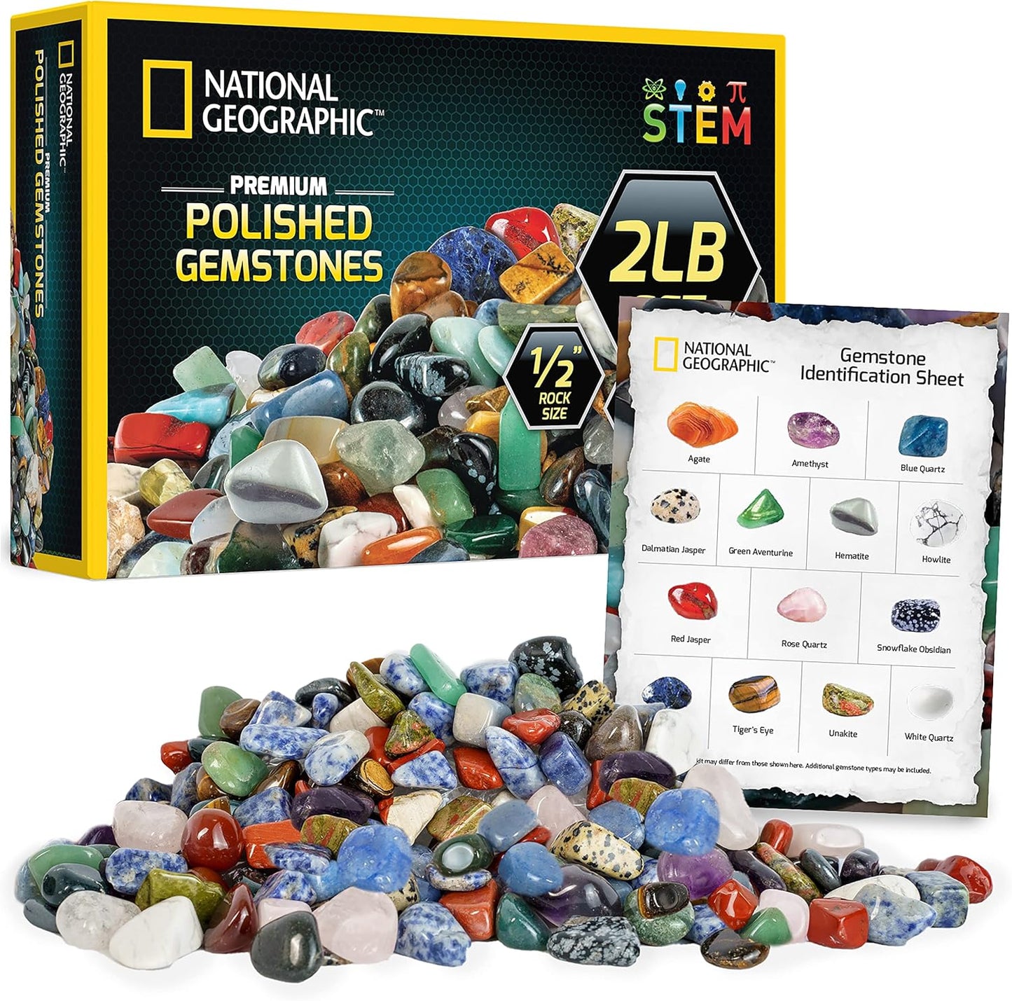National Geographic Premium Polished Stones - 5 Pounds of 1/2-Inch Tumbled Stones and Crystals Bulk, Arts and Crafts, Rock and Mineral Kit, Rocks for Kids, STEM Toys
