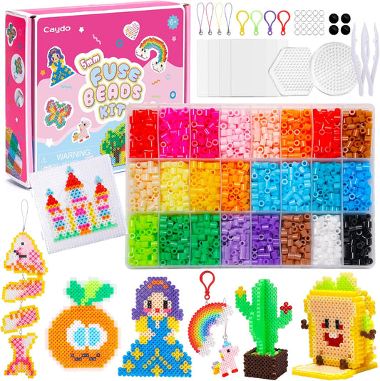 Caydo 10mm Large Fuse Bead Kit, 8 Colors Melty Beads with Storage Box for Craft, XL Iron Beads Set Including 2 Pegboards, Ironing Paper for Art and Craft Project, Birthday