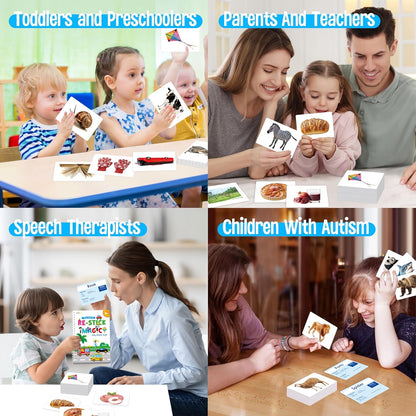 140 Noun Picture-Word Cards, Picture Flashcards Language Builder Visual Aid Speech Development Tool for Autism, ESL Teaching Material Non-Verbal Vocabulary Builder for Children, Kids, Adults (Level 2)