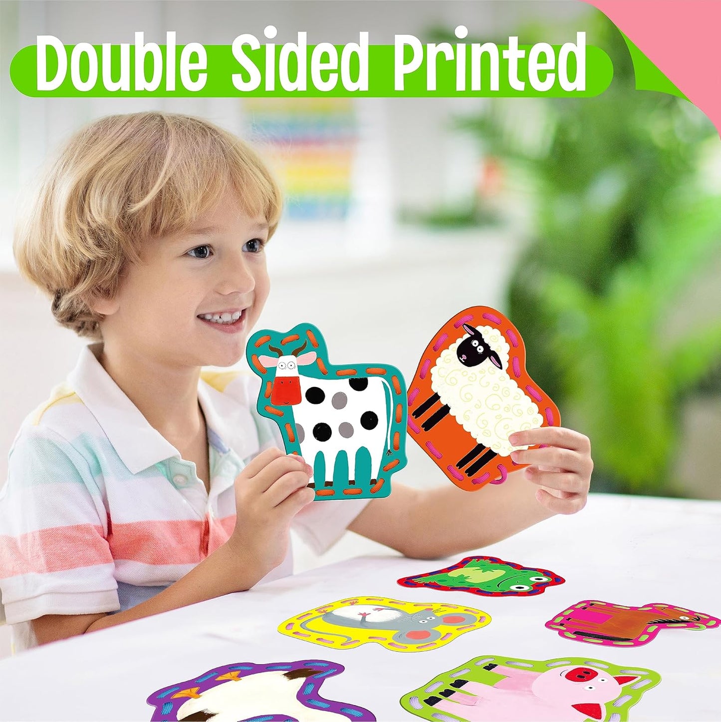 SpriteGru 9 Pieces Kids Lacing Cards, Double Sided Sewing Cards in 9 Vehicle Cards with 9 Colorful Laces, Imagination Development Lacing Toys Games for Children Educational and Learning Activity