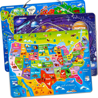 QUOKKA Puzzles for Kids Ages 4-6 - Realistic USA Map Wooden Puzzles for Toddlers 3-5 - Montessori Wood Educational Toys for 2-4 Years Old - United States Geography Learning Games for Kids 6-8
