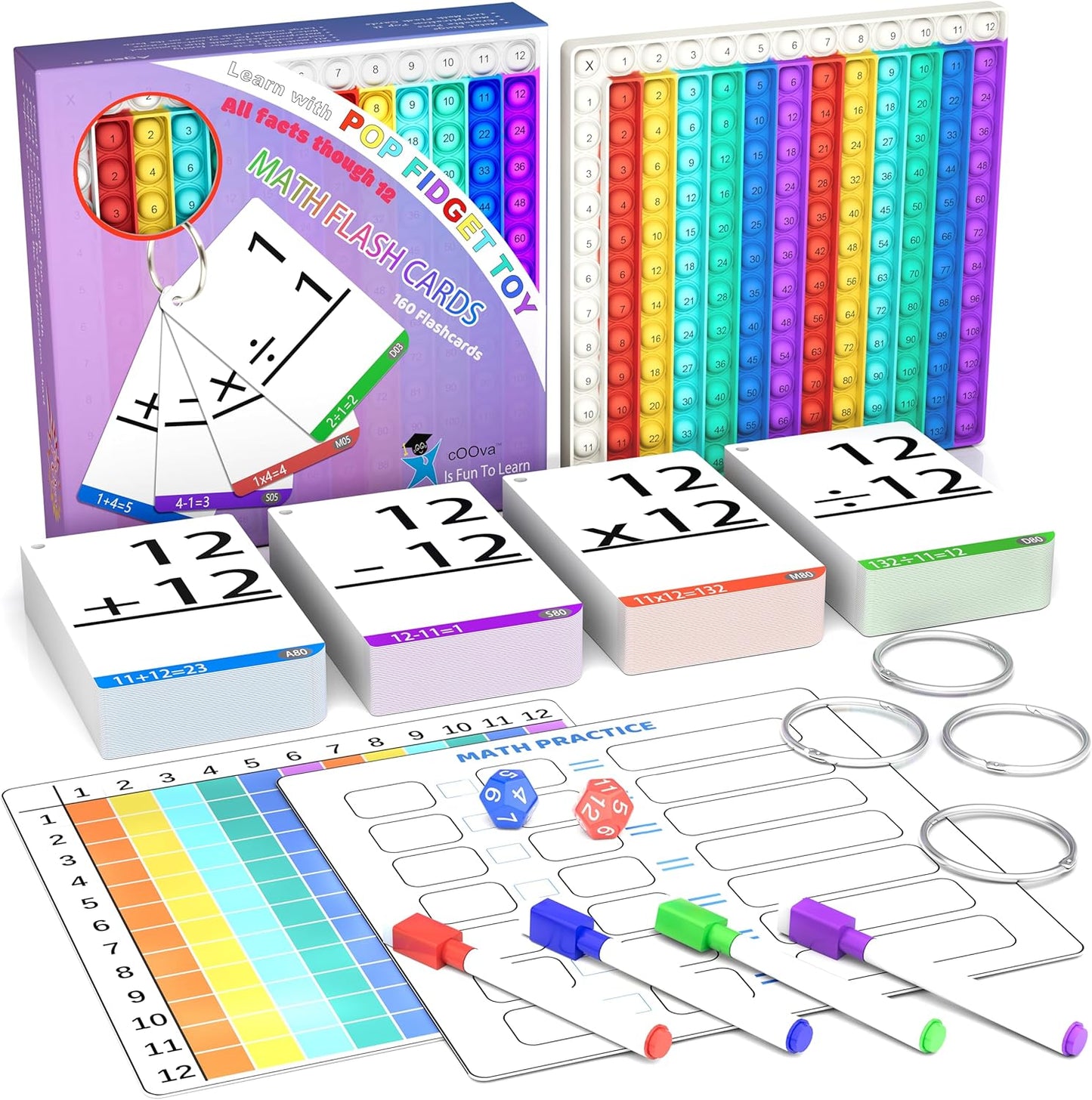 COOVA Math Games for Kids - Math Flash Cards - Interactive Practice Kit Pop It Practice with Addition, Subtraction, Multiplication & Division - Ideal for Learning and Skill Building.