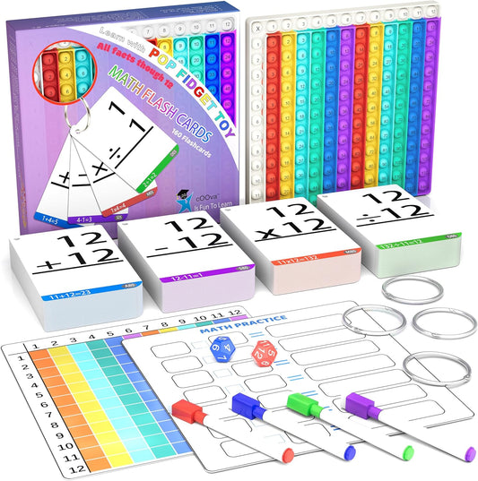 COOVA Math Games for Kids - Math Flash Cards - Interactive Practice Kit Pop It Practice with Addition, Subtraction, Multiplication & Division - Ideal for Learning and Skill Building.