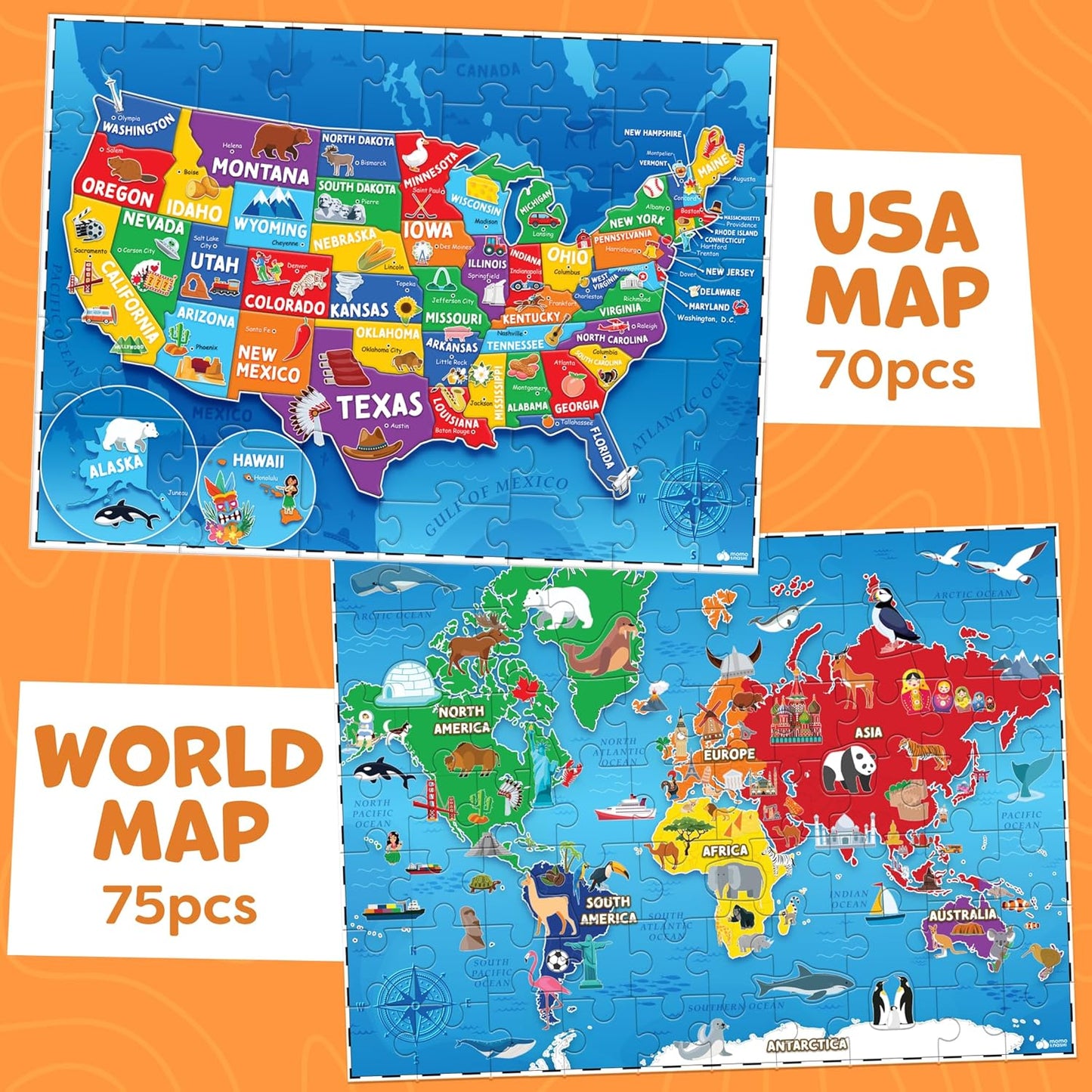 World Map Puzzle for Kids - 75 Piece - World Puzzles with Continents - Childrens Jigsaw Geography Puzzles for Kids Ages 4-8, 5, 6, 7, 8-10 Year Olds - Globe Atlas Puzzle Maps Learning Games Gifts