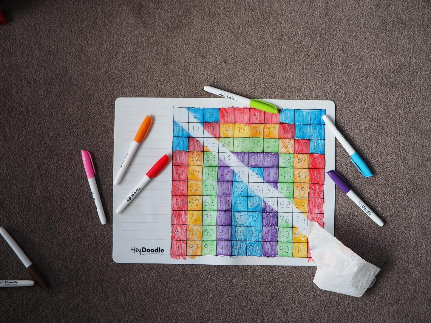 HeyDoodle Into The Wild Classic Doodle Mat – Reusable Silicone Alphabet Coloring Mat for Toddlers and Kids – Educational Animal Activity Pad with 9 Markers – Mess-Free Travel Toy – Ages 3-7