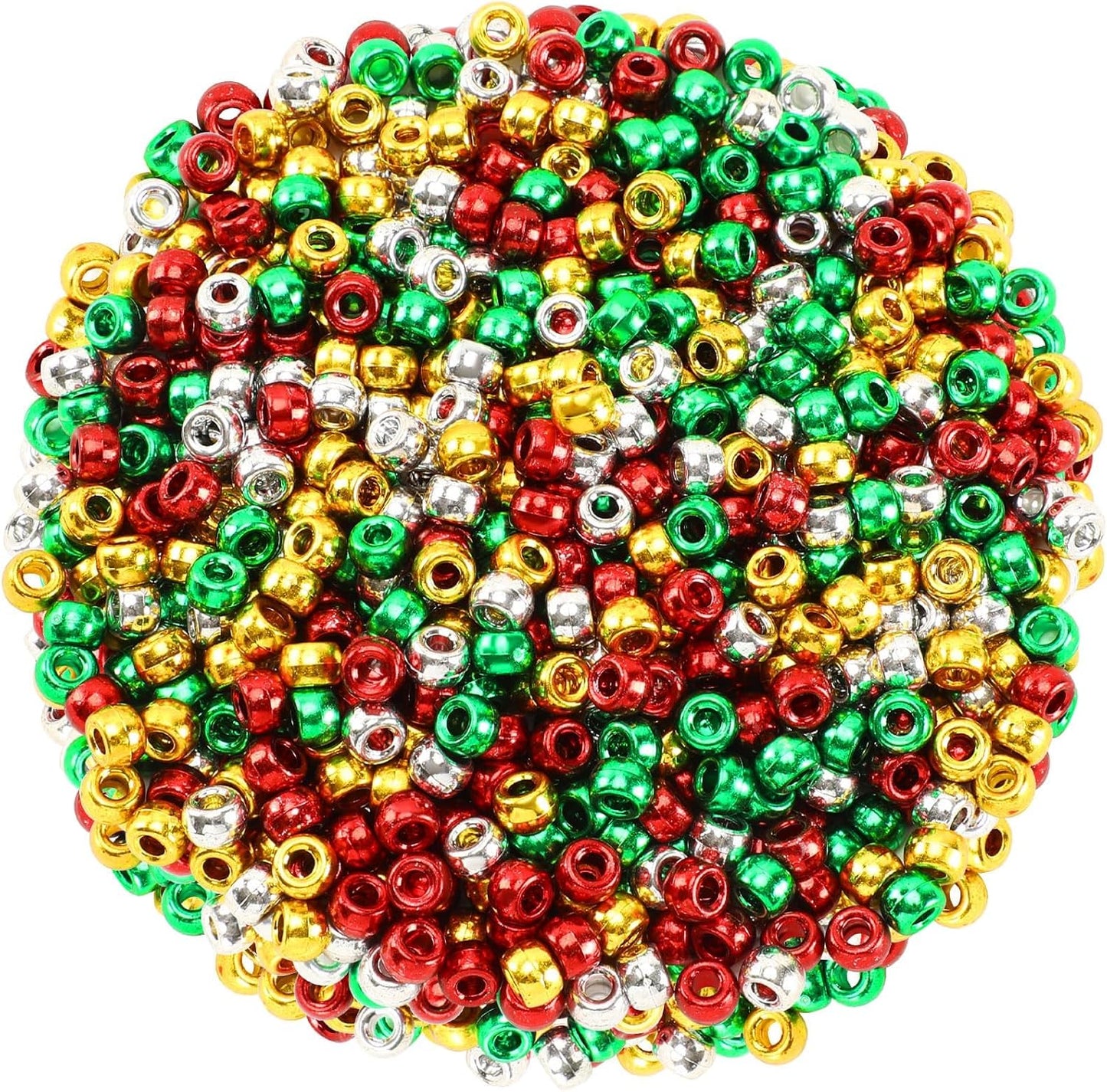 UPINS 1200Pcs Christmas Pony Beads Friendship Plastic Small Hair Beads Red Green White Pony Beads for Necklace Supplies (Christmas)