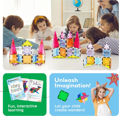 PicassoTiles 101 Piece Magnetic Tile Building Blocks Set with Durable Storage Bag STEM Educational Construction Magnet Toy Kit for Toddlers Preschool Kids Boys Girls Age 3 Plus Indoor Learning PT06