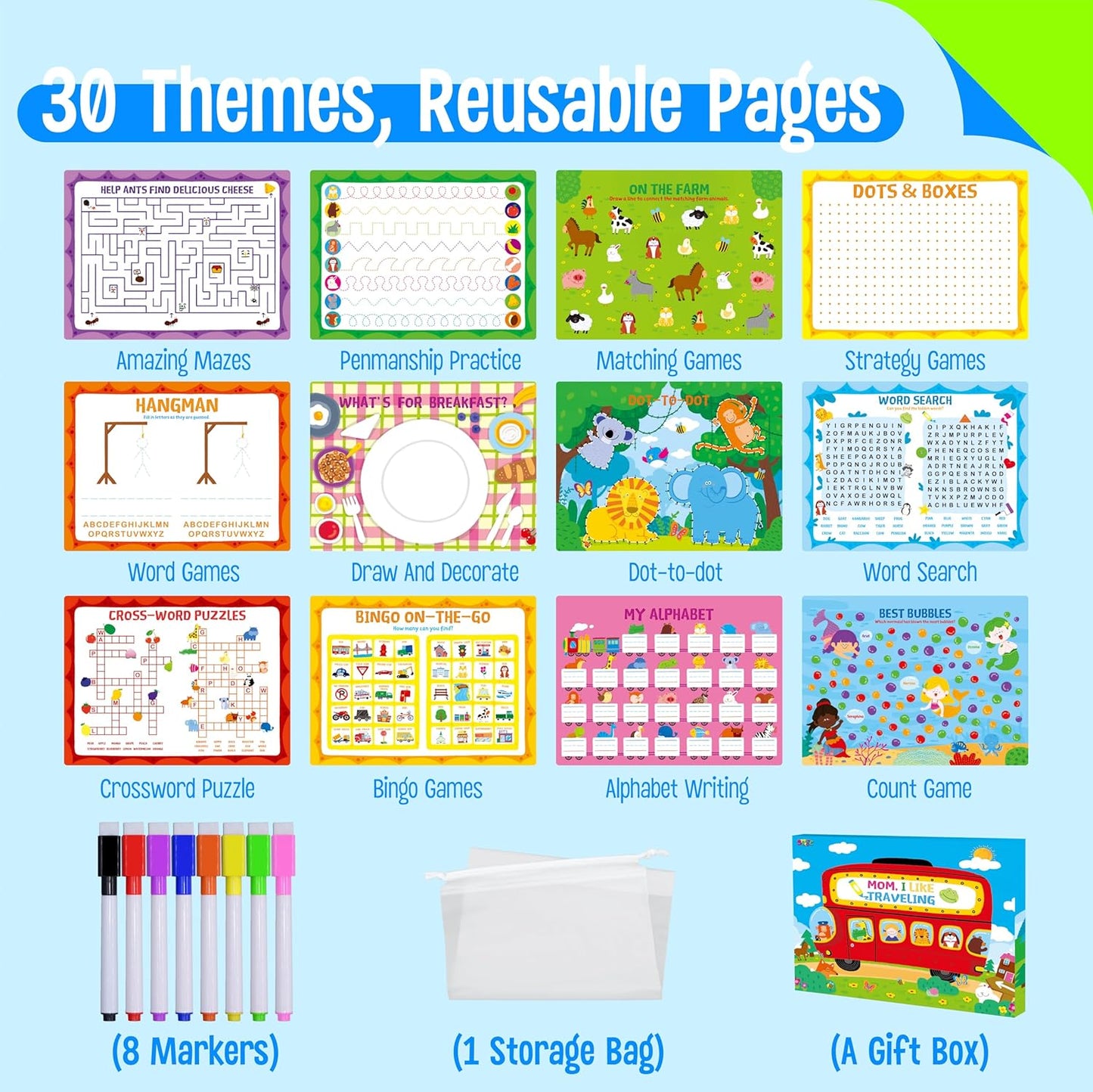 SpriteGru Dry Erase Mazes Game Pad, 30 Mazes Reusable & Erasable Book, Fun Brain Challenge Games Interesting Educational Toy and Learning Tool for Road Trip Airplane Travel