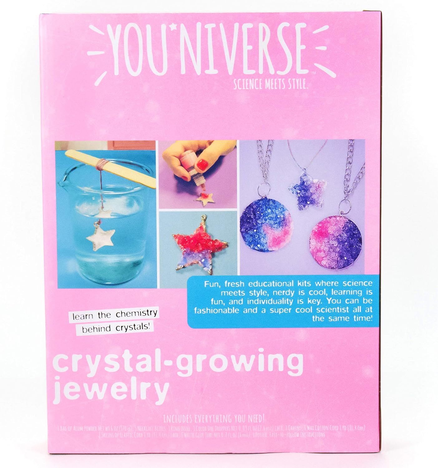 Just My Style YOU*niverse Crystal Growing Accessories by Horizon Group USA, Girl STEM Kit, Design 8 Crystal Growing Accessories & Make Your Own Pendants, Sparkling Hair Pins, Ring & More