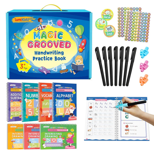 Magic Grooved Writing Practice for Kids Ages 3–5 - Reusable Grooved Writing Books for Kids 3–5 - Handwriting Practice for Kids 5–7 - Preschool Tracing Books & Learning Activities
