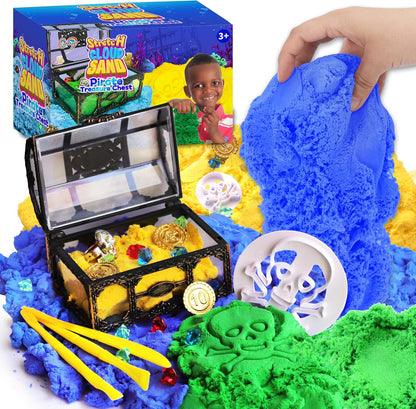 Carolart Unicorn Stretchy Cloud Sand,Blue & Pink Play Sand,Treasure Chest with Sensory Sand,Stretchable,Moldable,Expandable Cloud Slime,Tactile Fun Sensory Kit, Sensory Toys for Kids Ages 3+