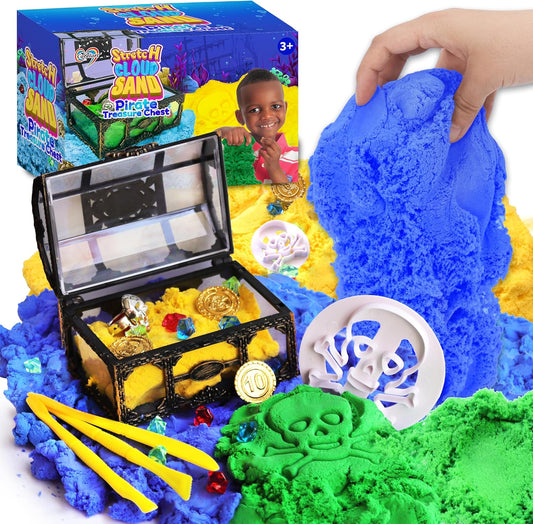 Carolart Unicorn Stretchy Cloud Sand,Blue & Pink Play Sand,Treasure Chest with Sensory Sand,Stretchable,Moldable,Expandable Cloud Slime,Tactile Fun Sensory Kit, Sensory Toys for Kids Ages 3+